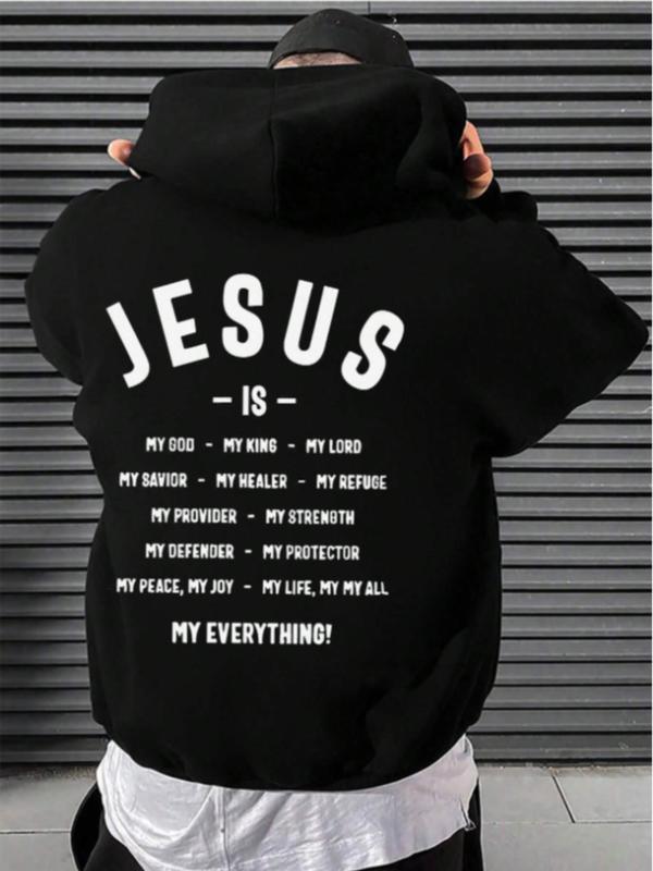 Unisex Men's Letter Print Long Sleeve Hoodie, Essentials Graphic Sweatshirt, Drawstring Pocket Menswear Top for Spring & Fall Daily UseÂ 