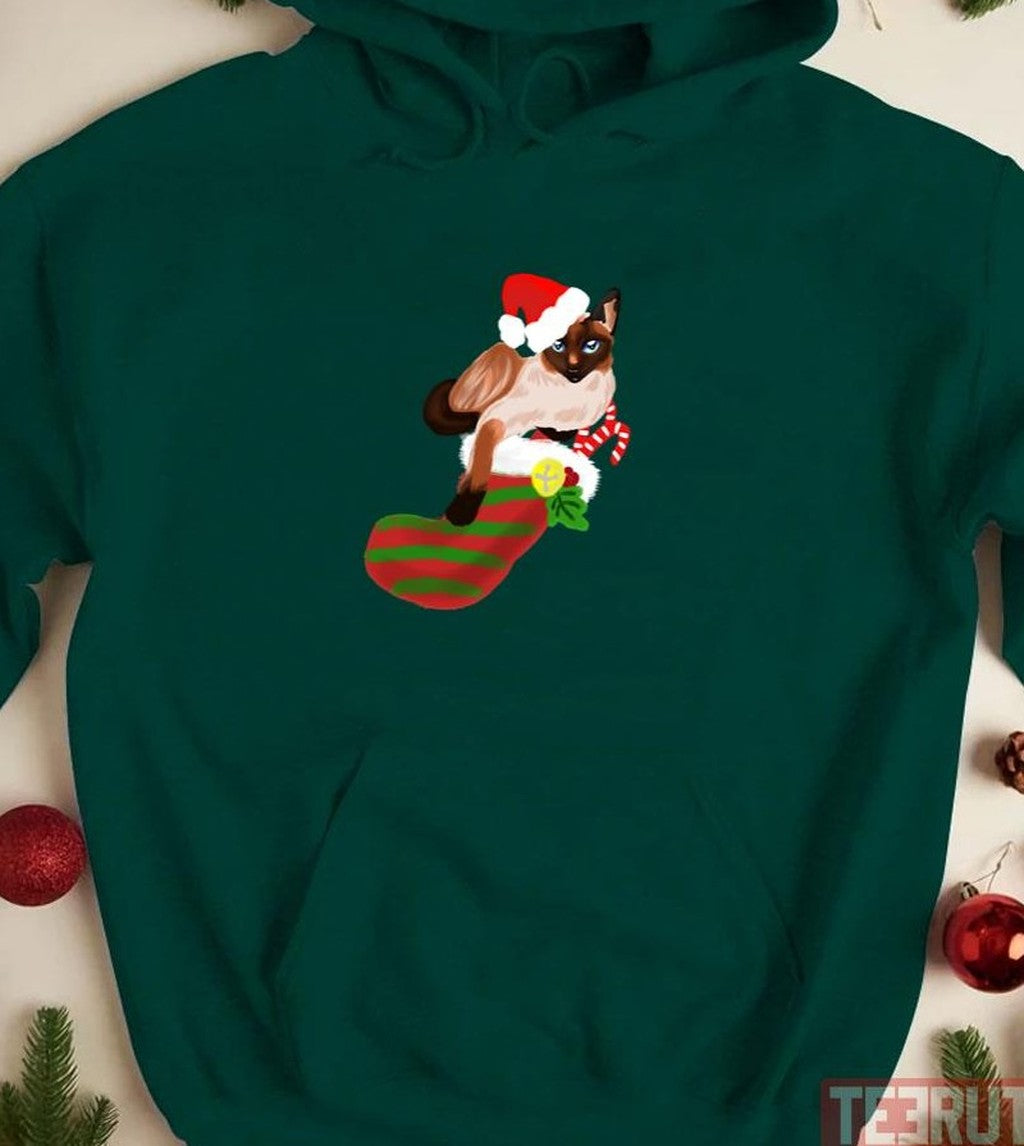 Siamese Cat With Stocking Christmas Unisex Sweatshirt