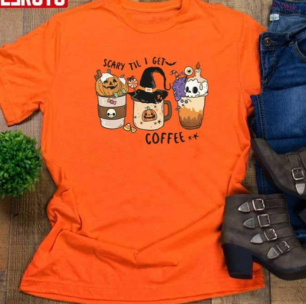 Scary Til I Get Coffee Costume Lazy Funny Halloween 2022 Unisex Sweatshirt