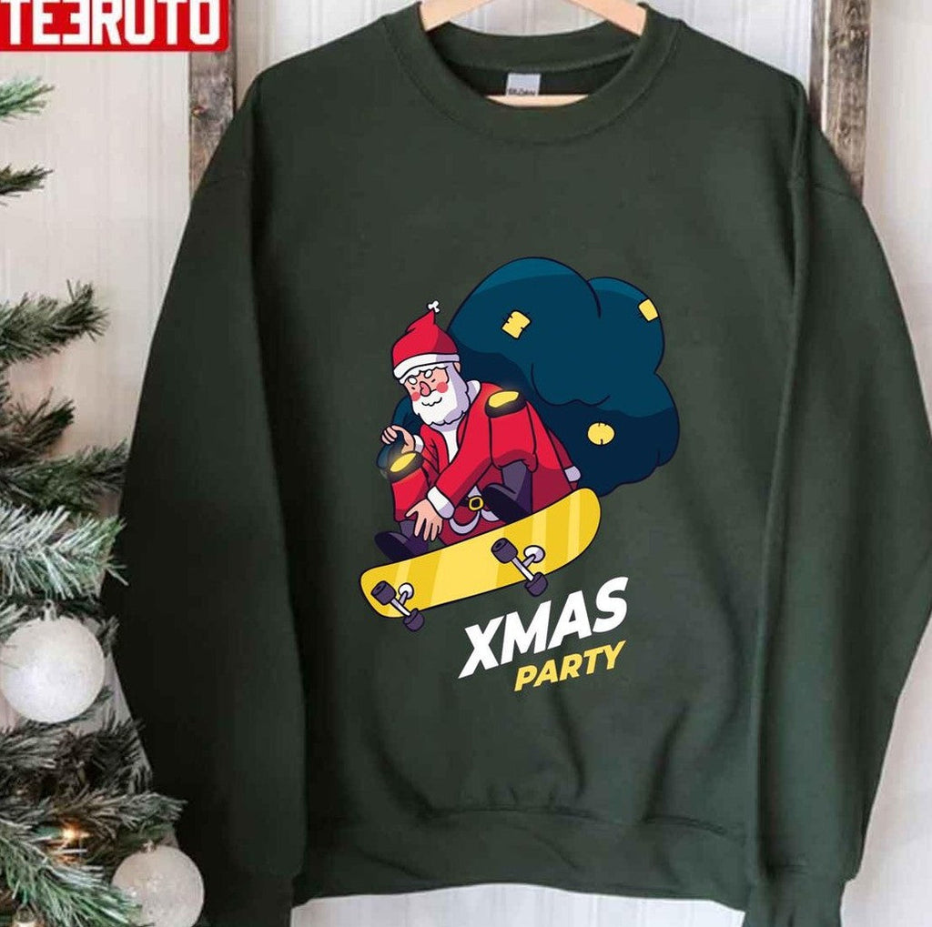 Santa Claus Skateboars Merry Christmas Party 1 Unisex Sweatshirt