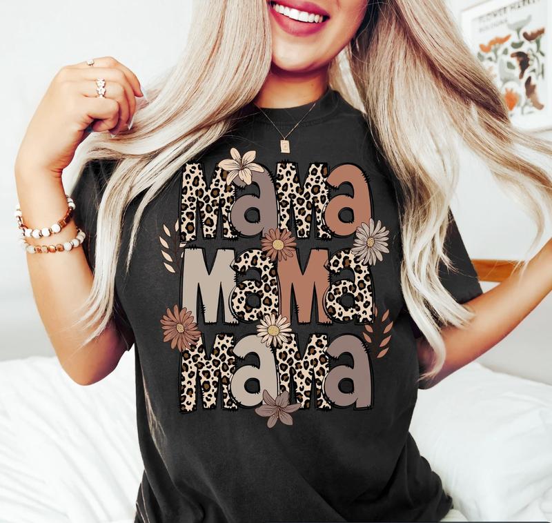 Leopard Mama Shirt, Mothers Day Shirt, Retro Mama Shirt, Motherâ€™s Day Gift, Mom Life Shirt, Motherhood Shirt, Mom Sweatshirt, Gift For Mama Menswear Top Underwear Tshirt Streetwear Man Tropical Crewneck Shortsleeve Round Neck Casual