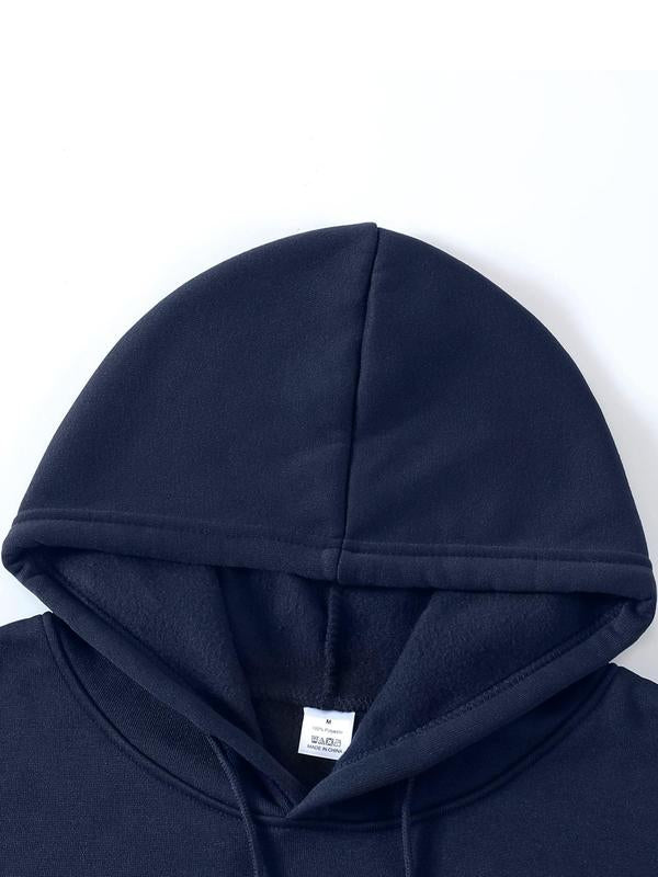 Men's Letter & Flag Print Thermal Hoodie, Drawstring Sweatshirt Casual for Fall & Winter, Regular Fit Men's OuterwearÂ 
