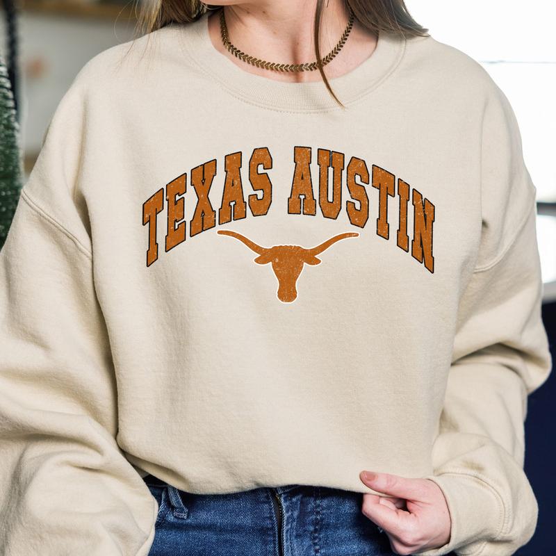 Texas Longhorns Vintage Football NCAA Trendy Sweatshirt, University of Texas Unisex Football NCAA Shirt, Gift For Men, Gift For Girls, Crewneck, Cotto
