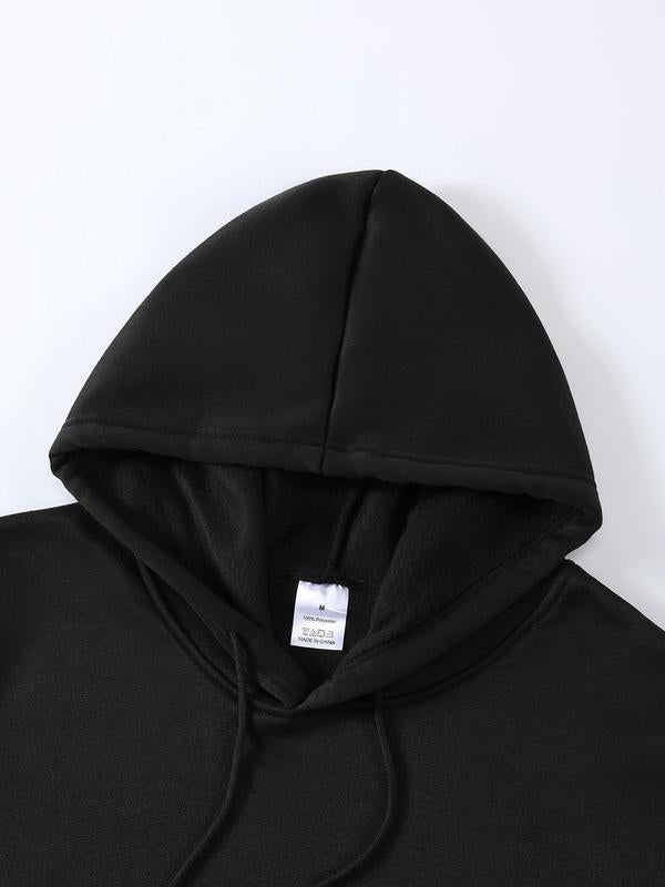 Unisex Men's Letter Print Drawstring Essentials Hoodie, Long Sleeve Casual Sweatshirt, Fall & Winter Clothing for Daily Men's FashionÂ 