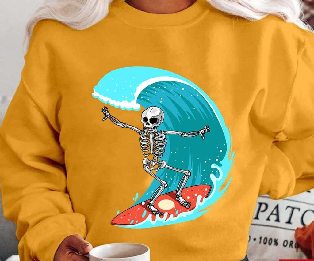 Skeleton Surfer Halloween Funny Wave Surfing Surf Costume Unisex T-shirt