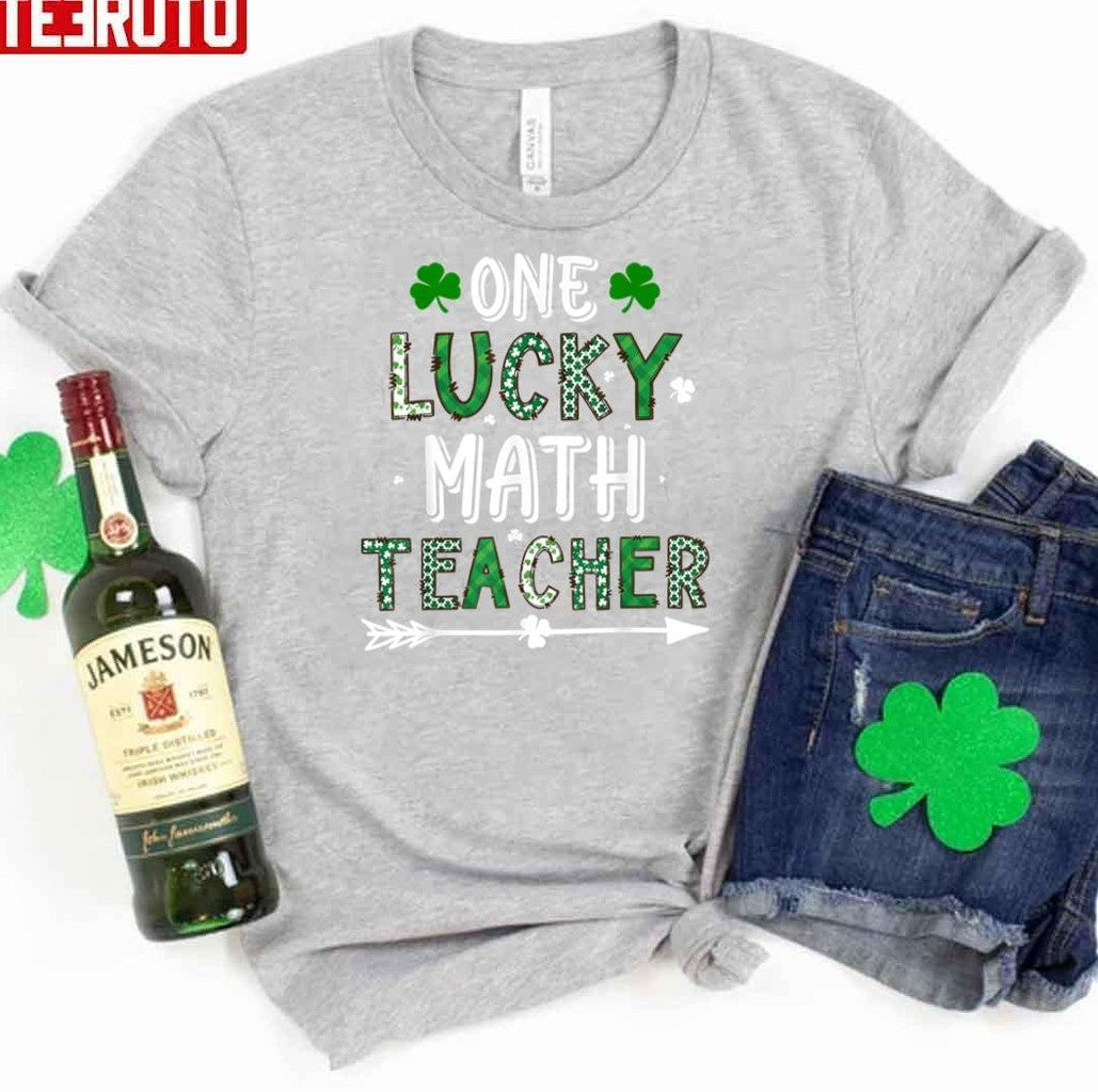 One Lucky Math Teacher St Patricks Day Buffalo Plaid Unisex Sweatshirt