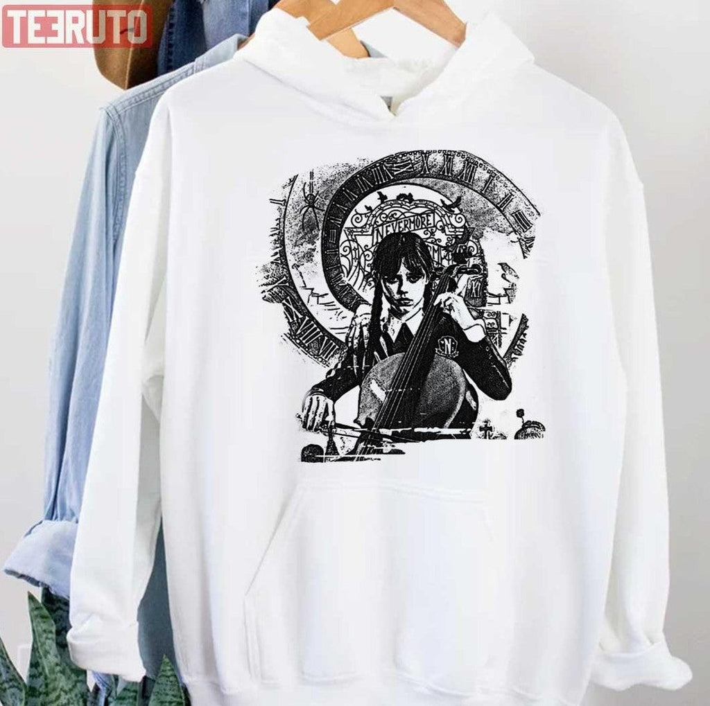 Sketch Design Cello Wednesday In Charcoal Unisex Hoodie
