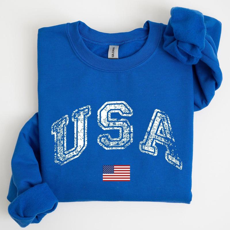 Vintage USA, Retro Flag, America, 4th of July Sweatshirt, Women's Crew Neck, Crewneck Casual Comfort Womenswear ComfortableÂ Graphic