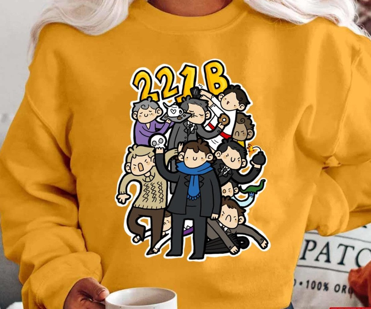 221b Funny Cartoon Design Sherlock Holmes Unisex T-Shirt