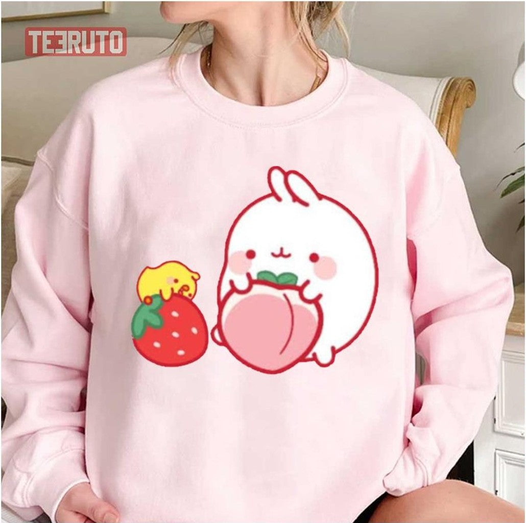 Strawberry And Peach Design Molang &amp; Puipui Unisex Sweatshirt
