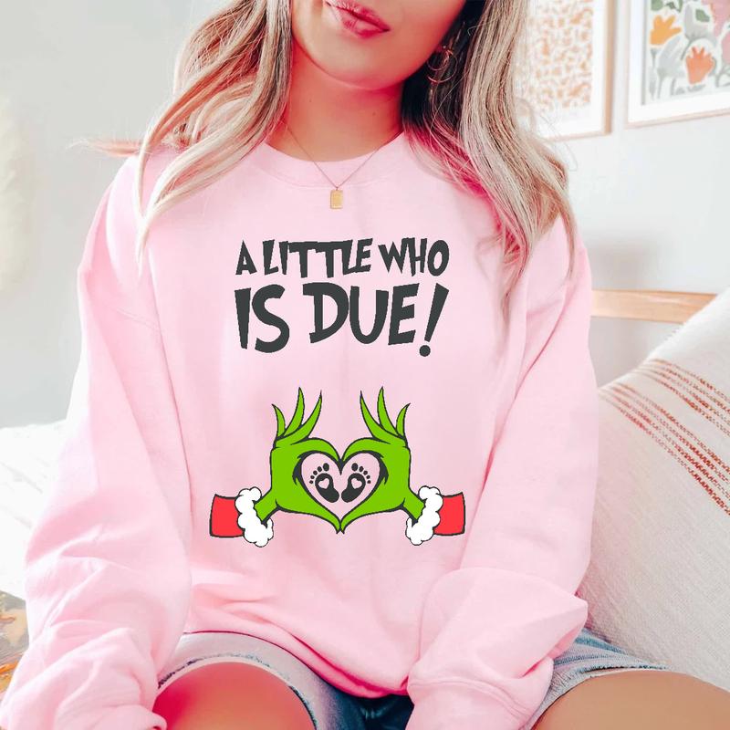 Maternity Sweater for Christmas and Baby Shower - Pregnancy Announcement Crewneck Sweatshirt - Fabric, Cotton