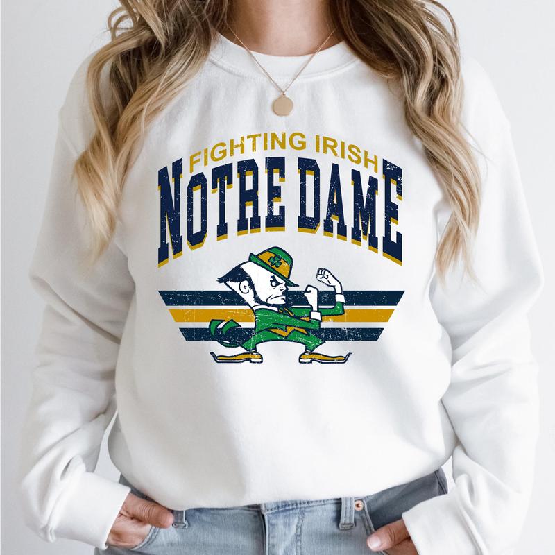 Notre Dame Fighting Irish Vintage NCAA Sweatshirt, University Sport Shirt, Gift for Football Fans, Classic Comfort Women Cotton Style Collection