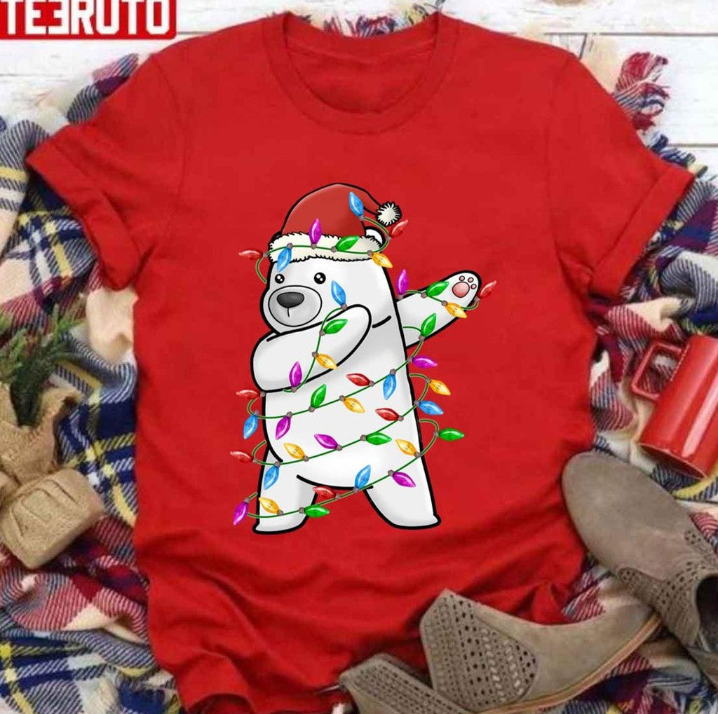 Polar Bear Cristmas Lights Santa Dabbing Through The Snow Unisex Sweatshirt