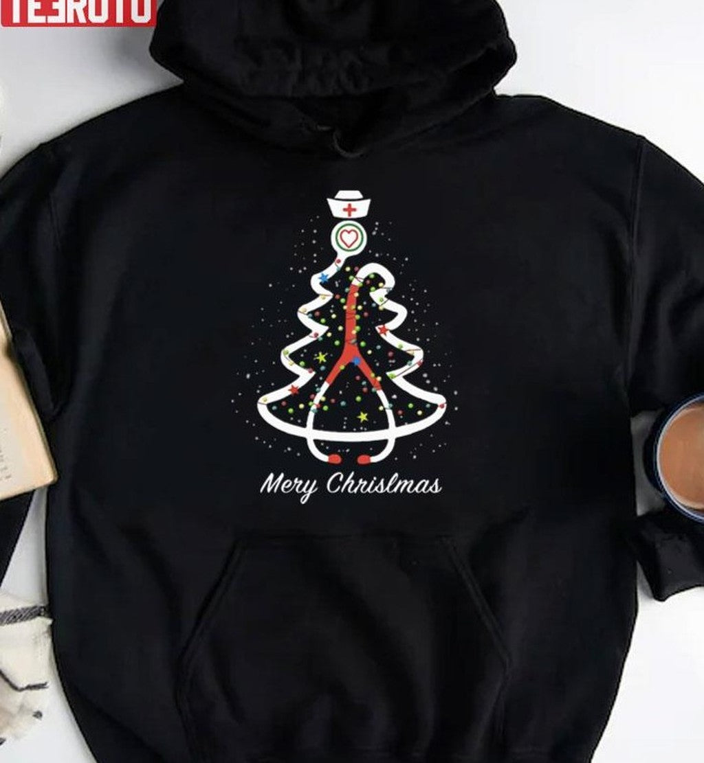 Stethoscope Pine Noel Nurse Vintage Merry Christmas Sweatshirt