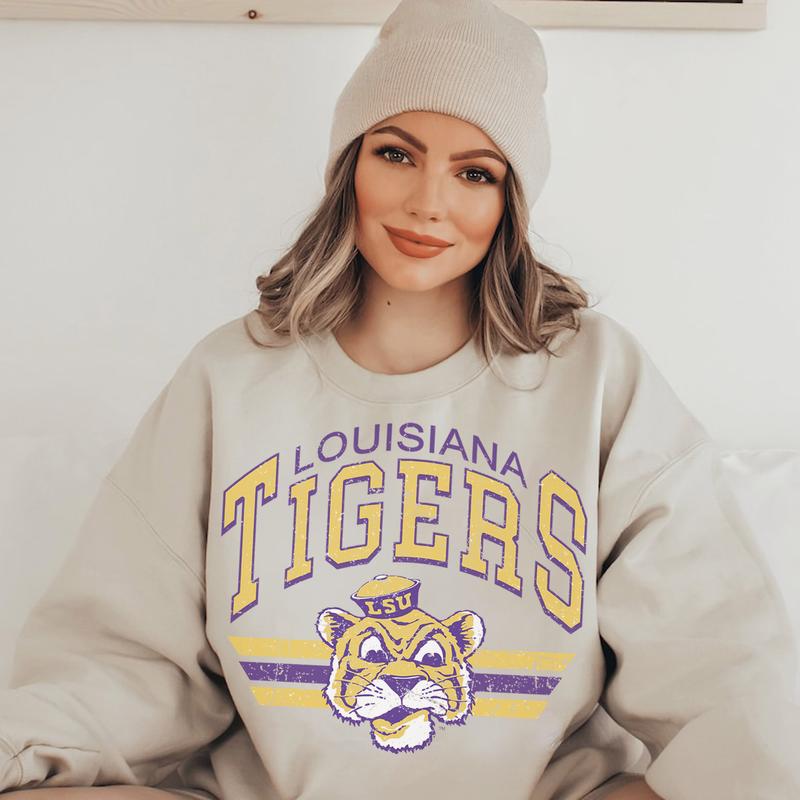 Vintage Football Sweatshirt, Louisiana Tigers Team Wear, Classic Sport Comfort, Women's Gift for Fans, Men, Unisex Collection, Cotton HS0029