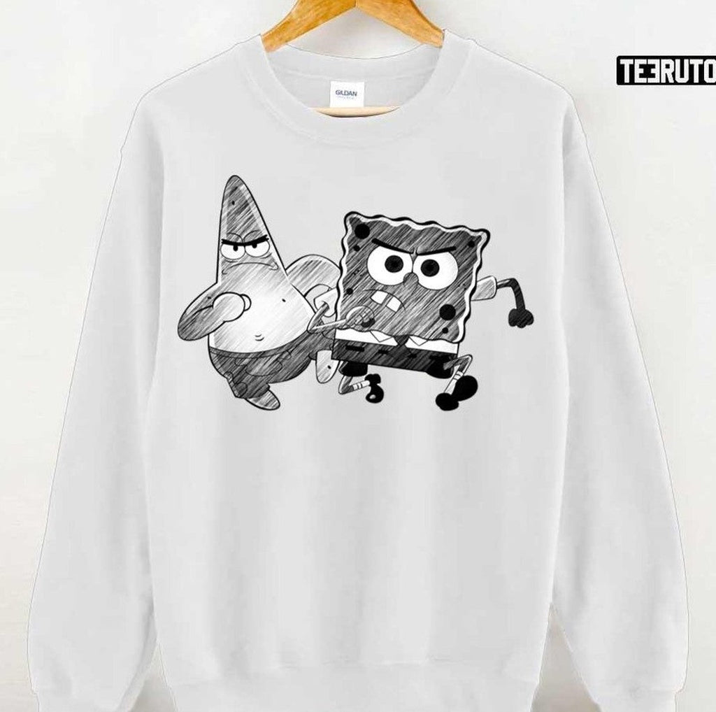 Spongebob And Patrick Black And White Art Unisex Sweatshirt
