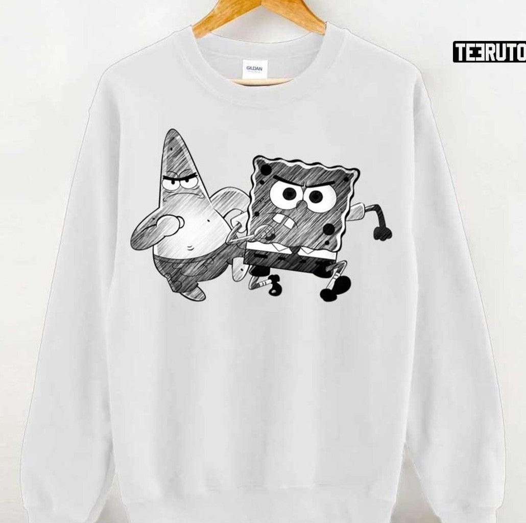 Spongebob And Patrick Black And White Art Unisex Sweatshirt
