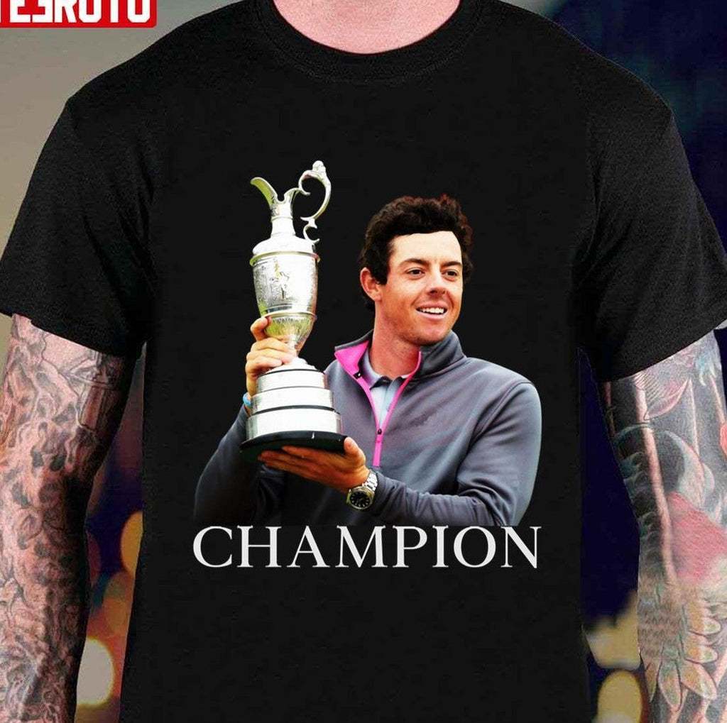 Rory Mcilroy The Open Champion White Text On Black Unisex T-shirt