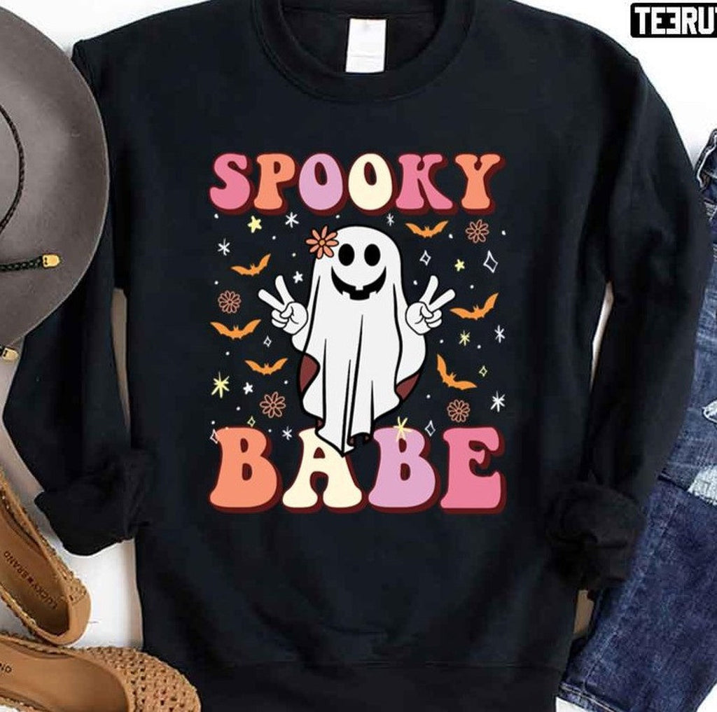 Say Hi Spooky Babe Halloween Ghost Spooky Vibes Halloween 2022 Unisex Sweatshirt