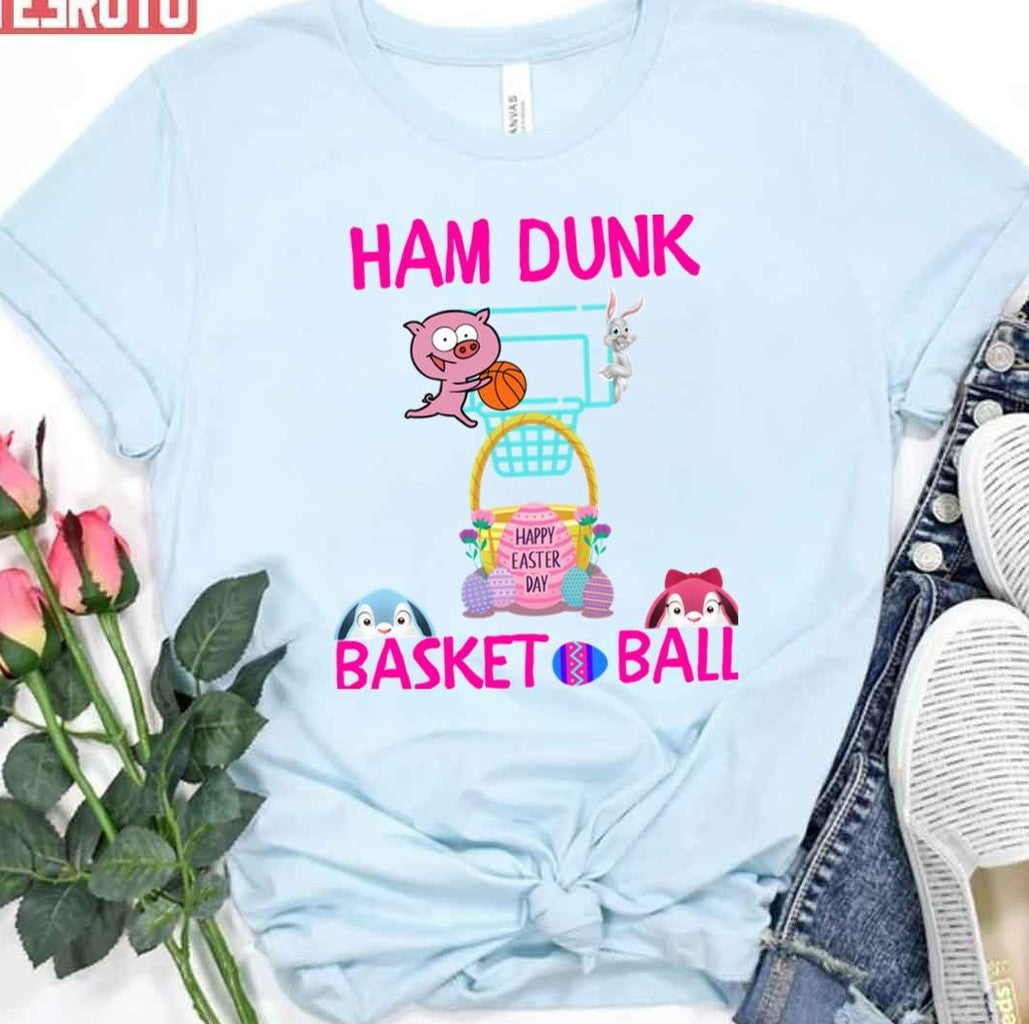 Basketball Pig Funny Bunny Boys Girls Happy Easter Day Unisex T-shirt