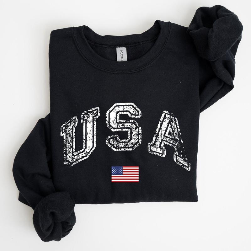 Vintage USA, Retro Flag, America, 4th of July Sweatshirt, Women's Crew Neck, Crewneck Casual Comfort Womenswear ComfortableÂ Graphic