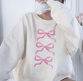Pink Bow Sweatshirt, Trendy Pink Ribbon Bow Crewneck, Sweatshirt for Women With Bows