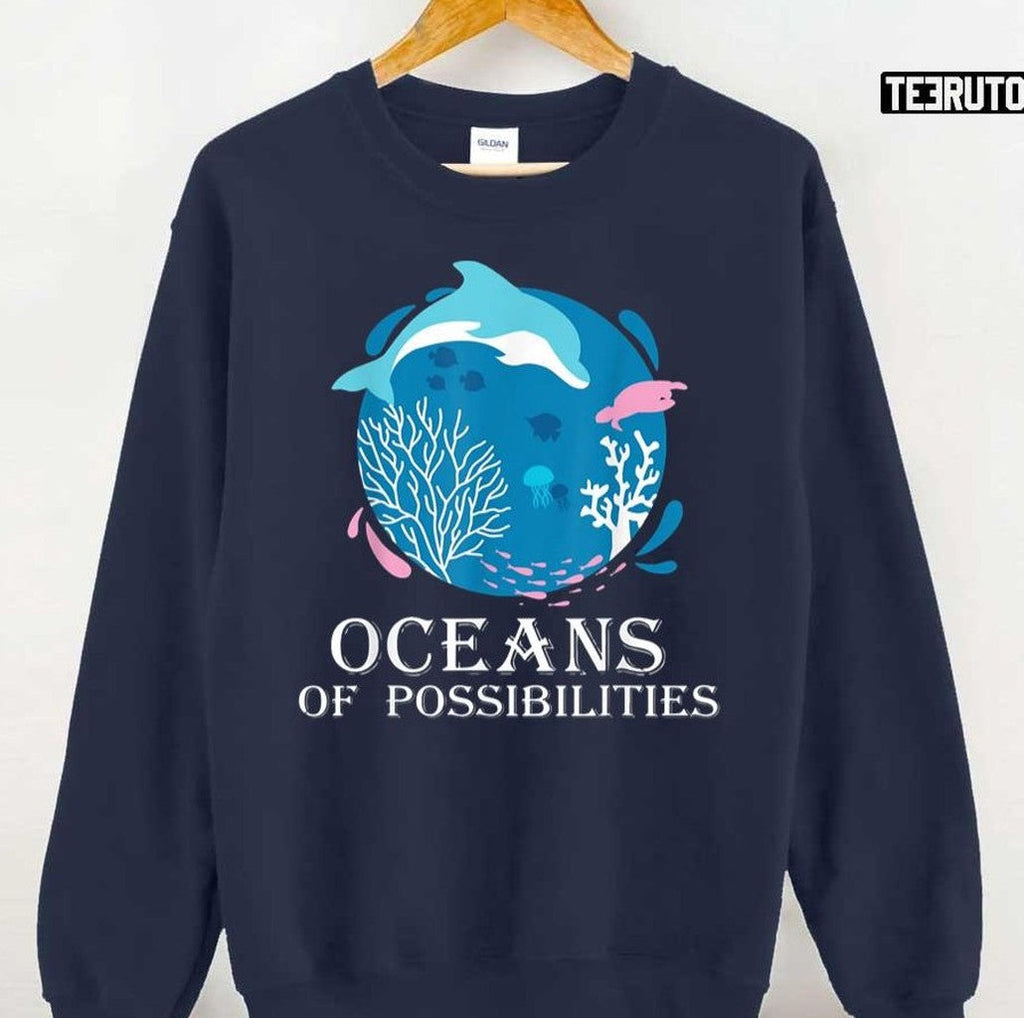 Oceans Of Possibilities Summer Reading Art Dolphin Unisex T-Shirt