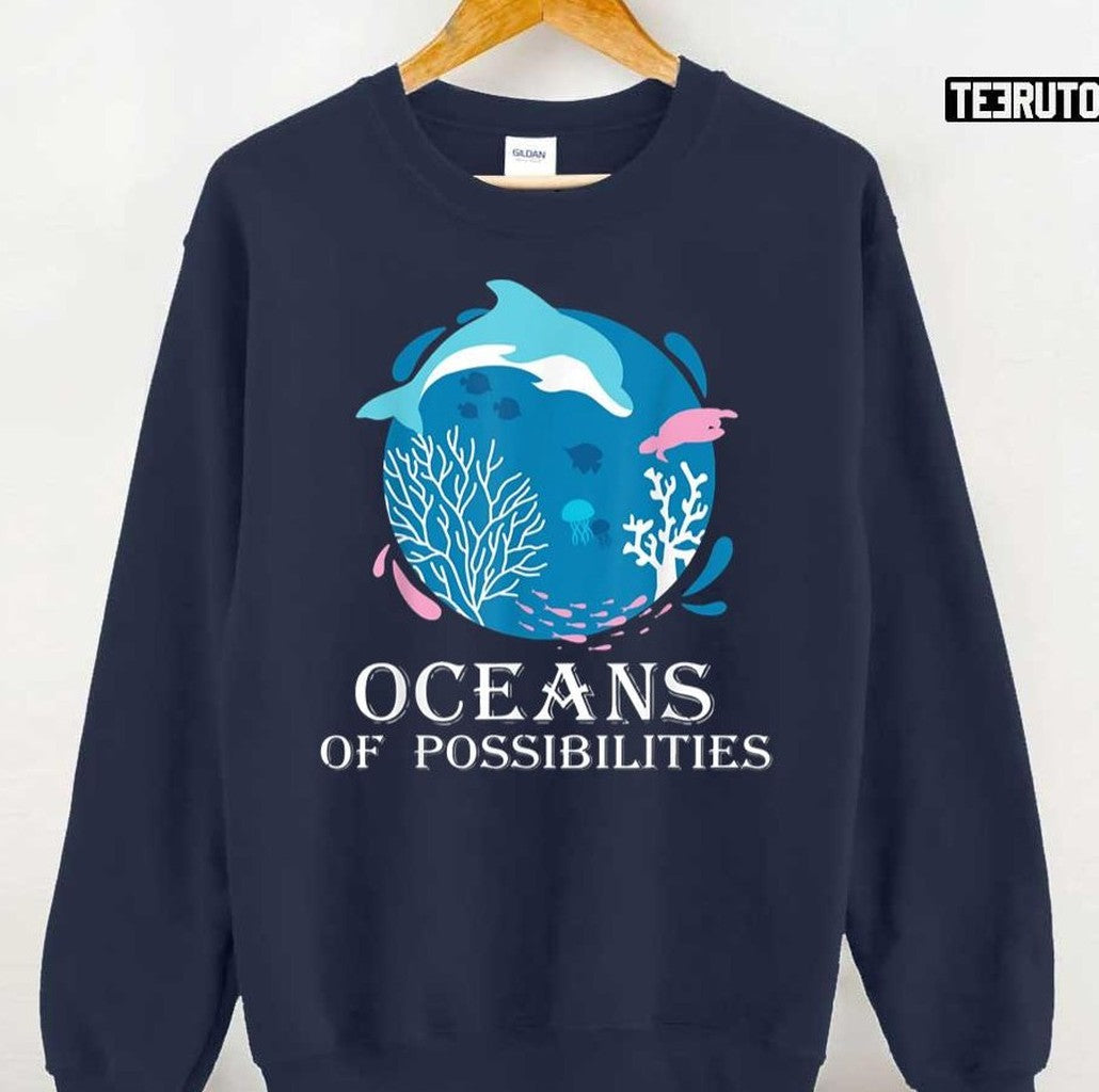 Oceans Of Possibilities Summer Reading Art Dolphin Unisex T-Shirt