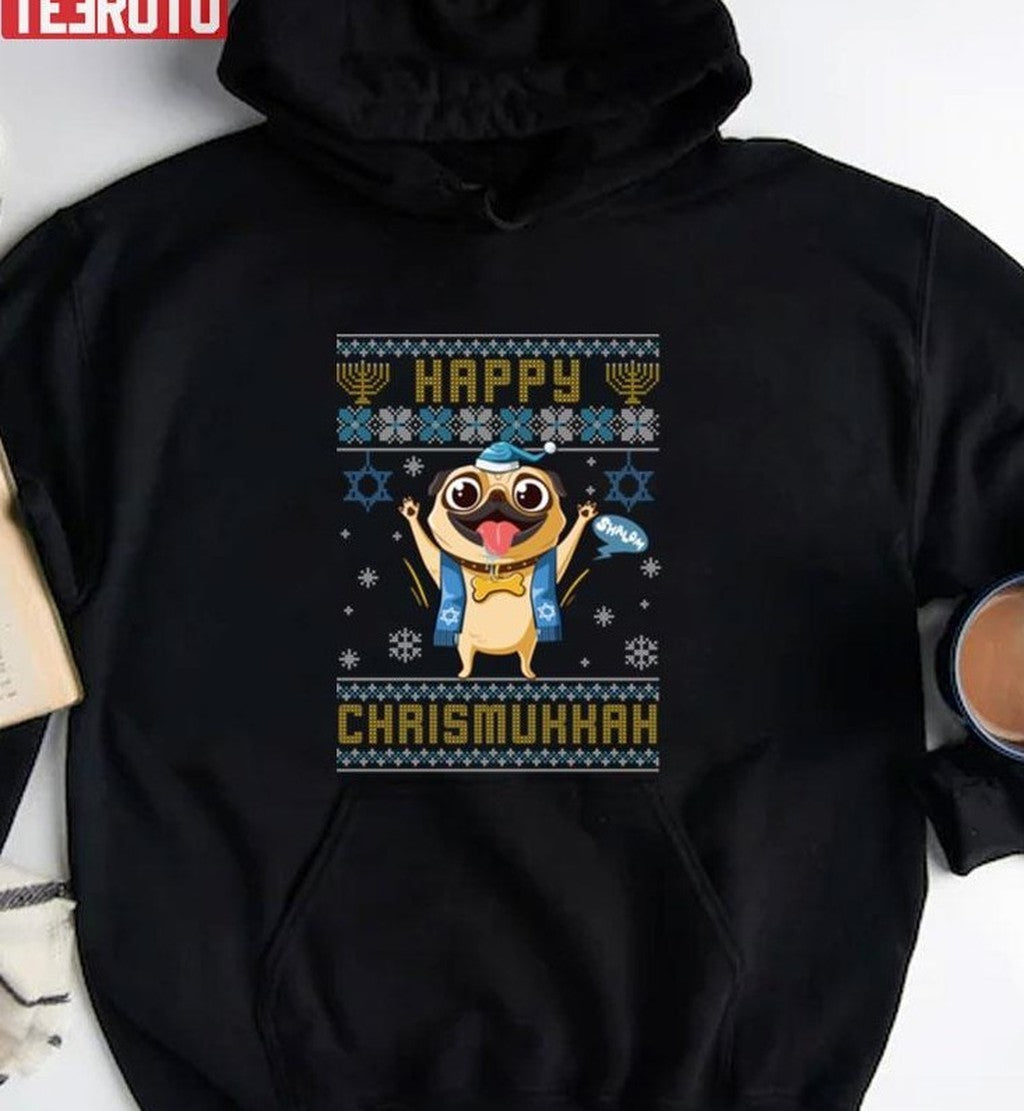 Pug Hanukkah Christmas Happy Chrismukkah Funny Unisex Sweatshirt