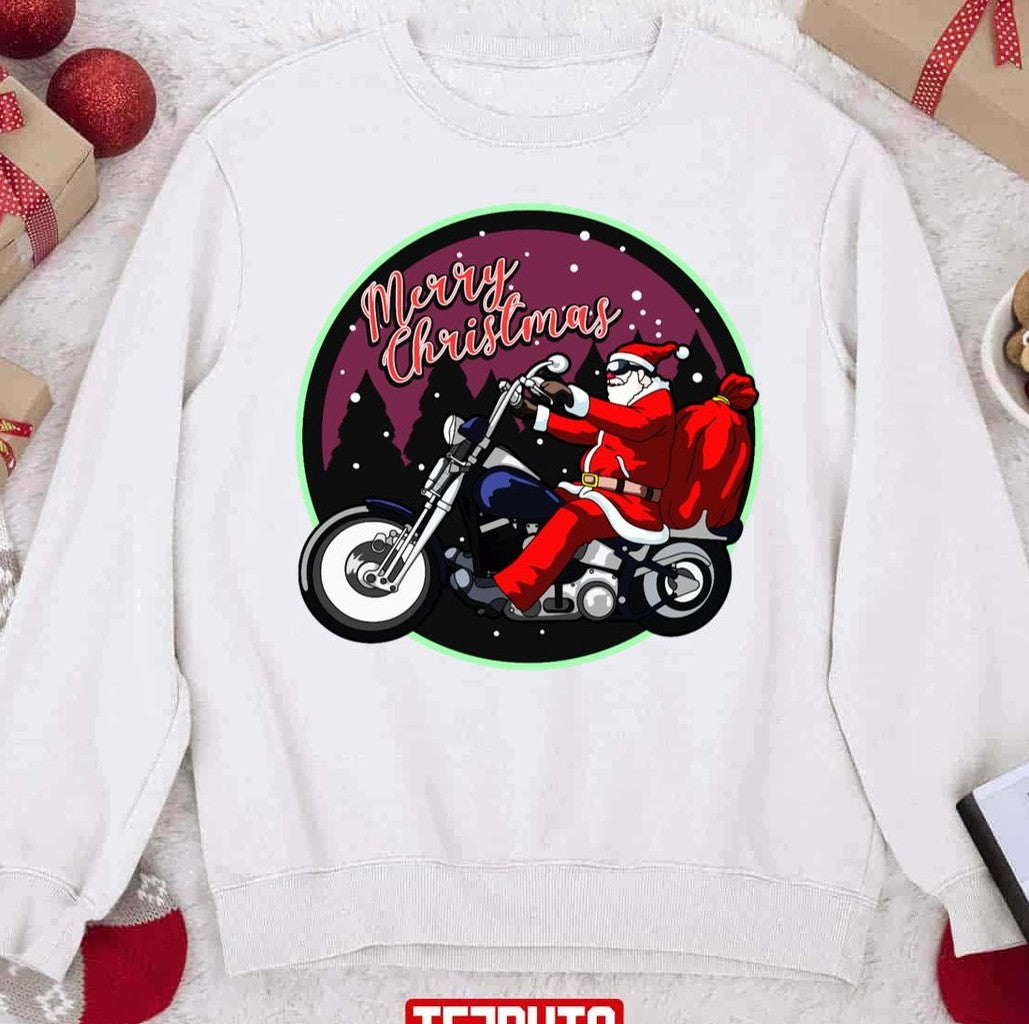 Santa Claus On Motorcycle Merry Christmas Unisex Sweatshirt