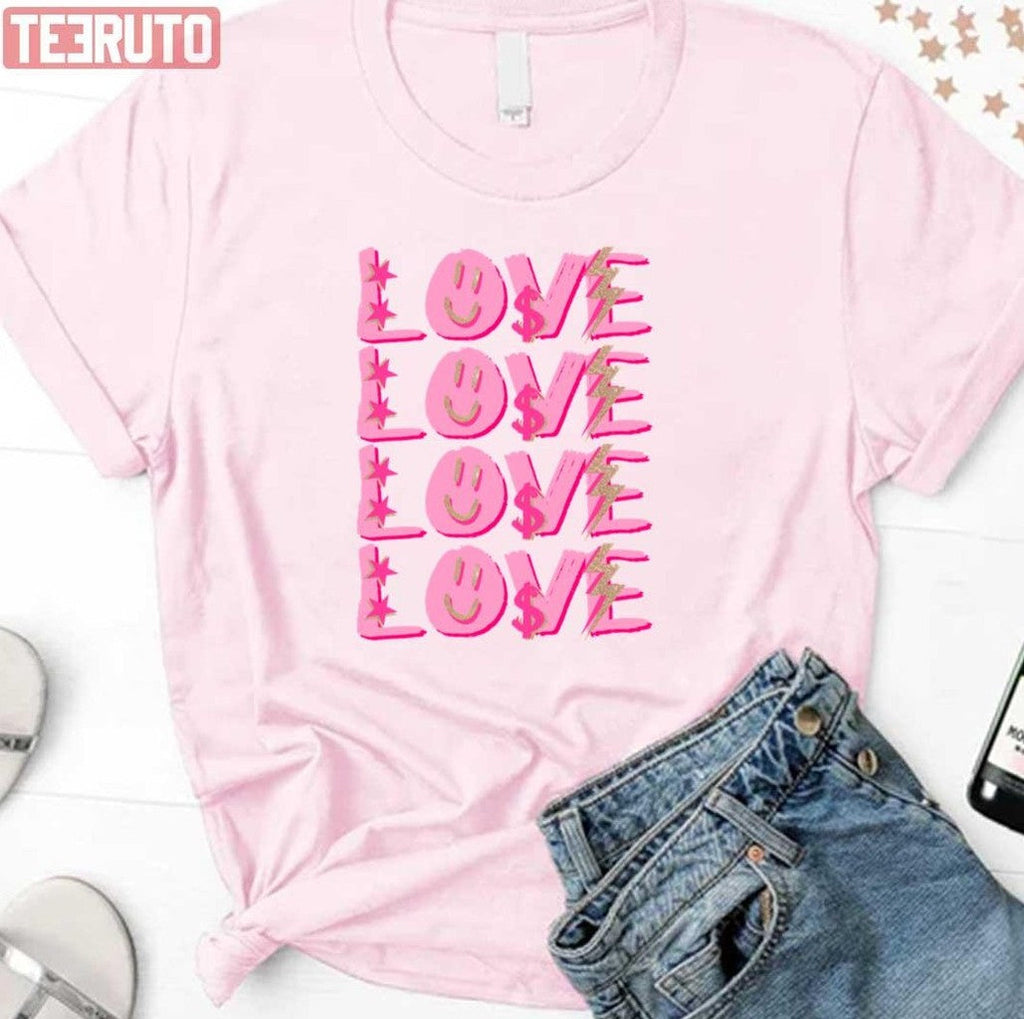 Preppy Love Pink And Gold Unisex T-Shirt