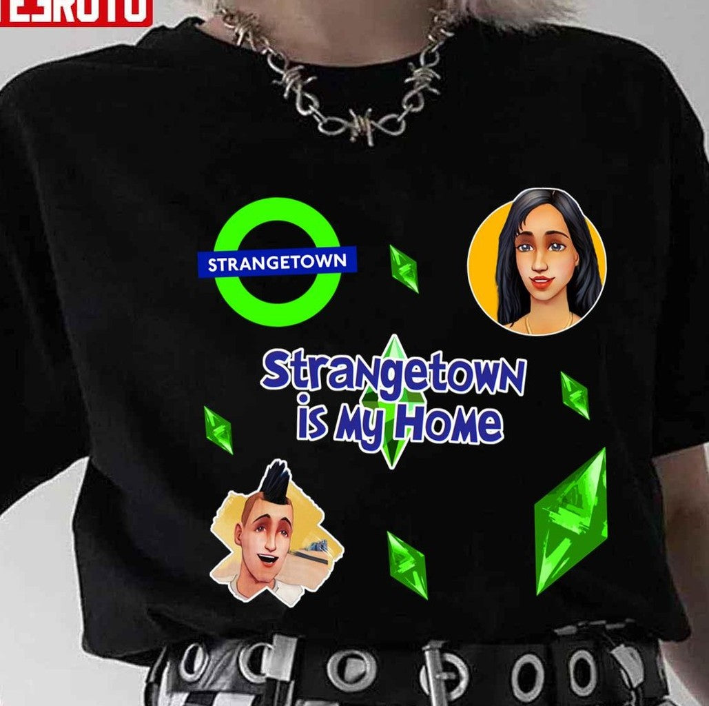 Strangetown Collection Sheet Sim Sims Goth Nervous Alien Ufo The Sims Game Unisex T-shirt