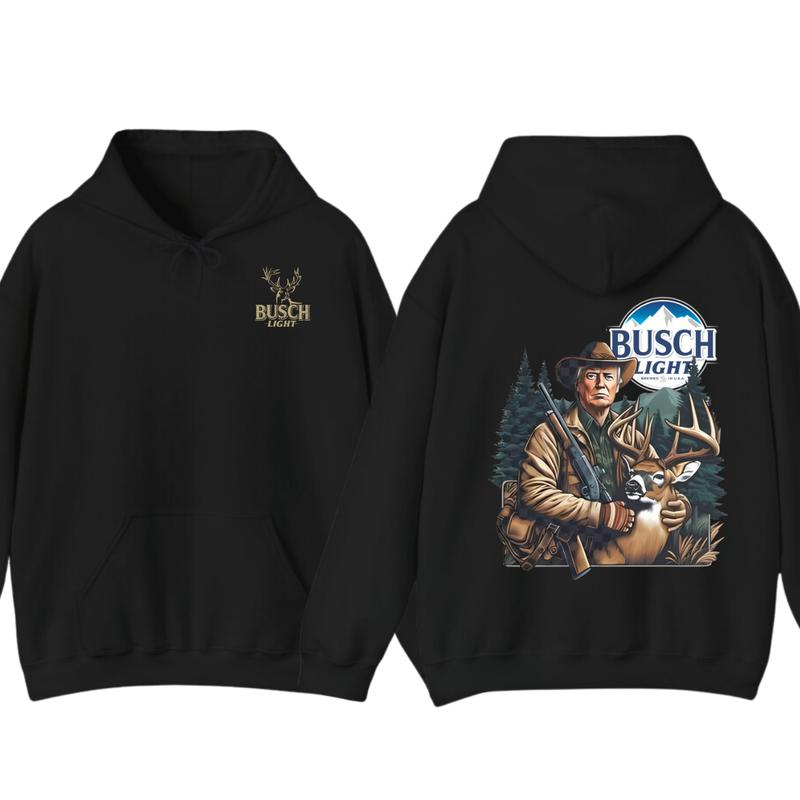 Busch Light Hunting Hoodie,T-shirt - Hunter with Deer Graphic Hoodie for Outdoor Enthusiasts, Perfect for Nature Lovers Menswear unisex hoodie