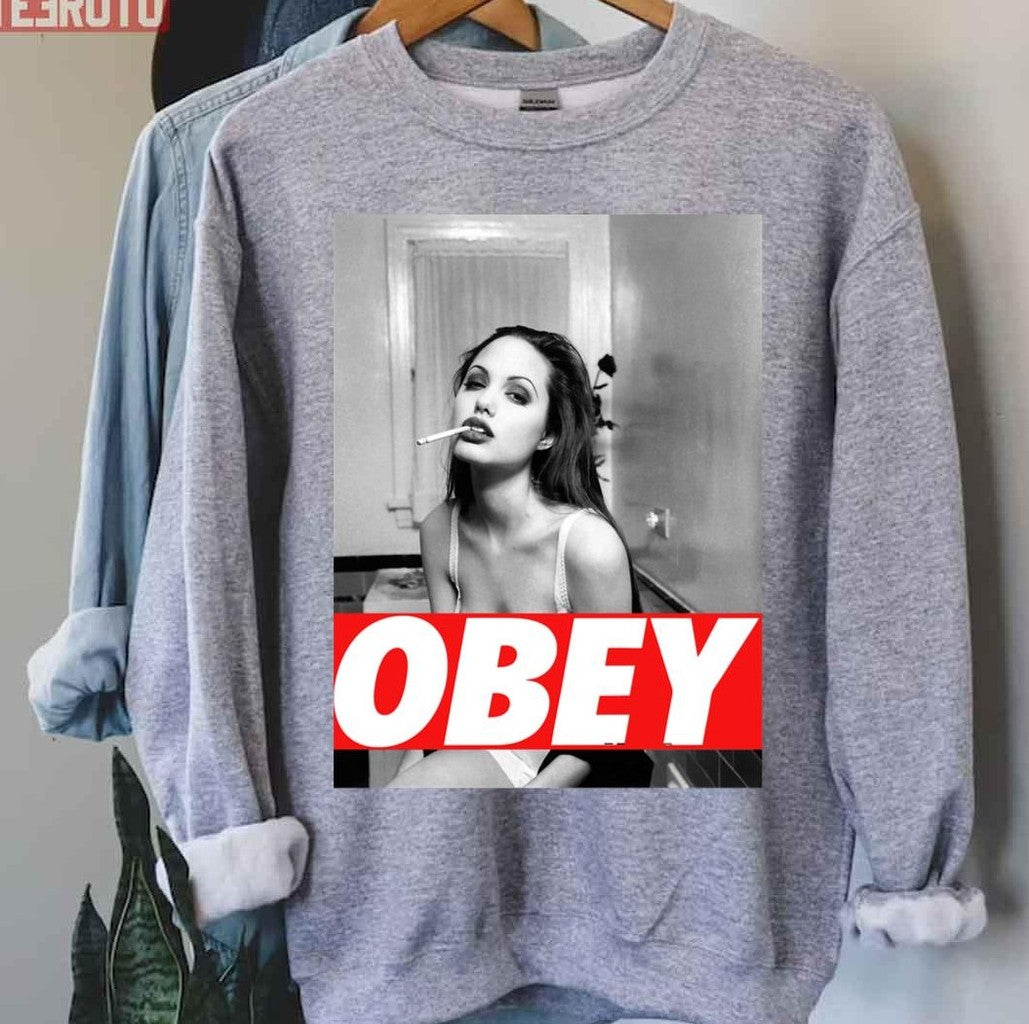 Angelina Jolie Obey Black And White Unisex T-Shirt
