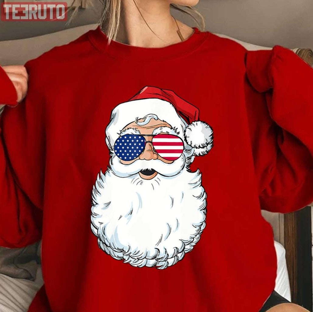 Santa Claus Patriotic Usa Sunglasses Unisex Sweatshirt