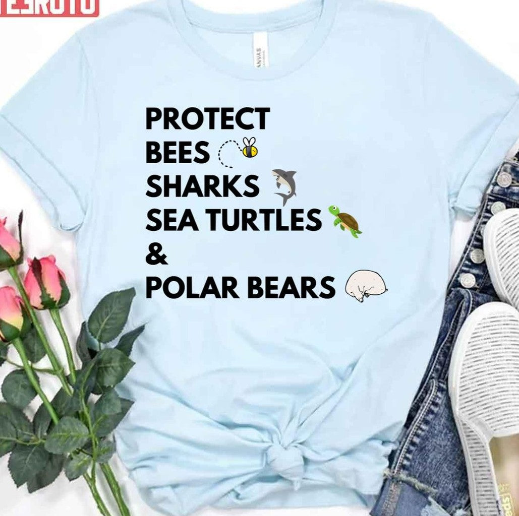 Protect Bees Sharks Sea Turtles And Sharks Protect The Earth Unisex T-Shirt