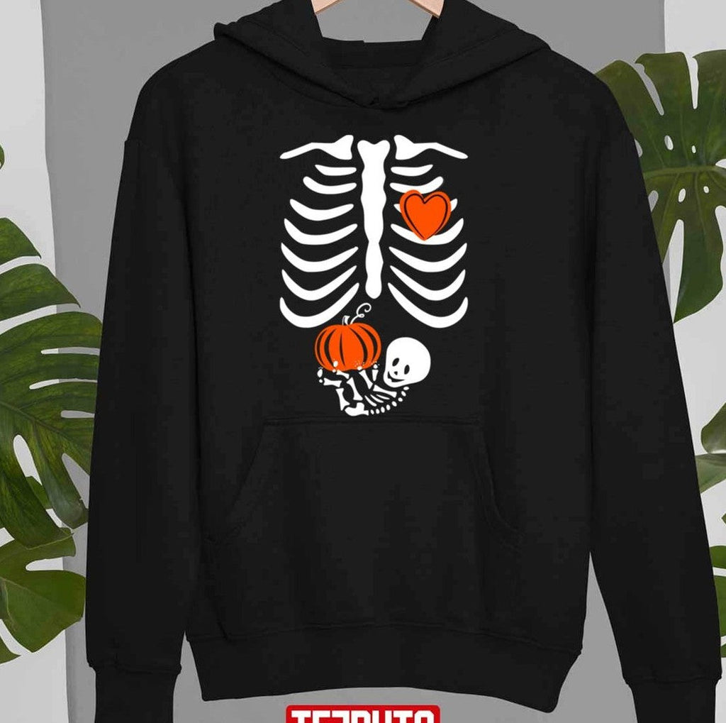 Skeleton Baby Pregnant Xray Rib Cage For Fall Halloween Unisex Sweatshirt
