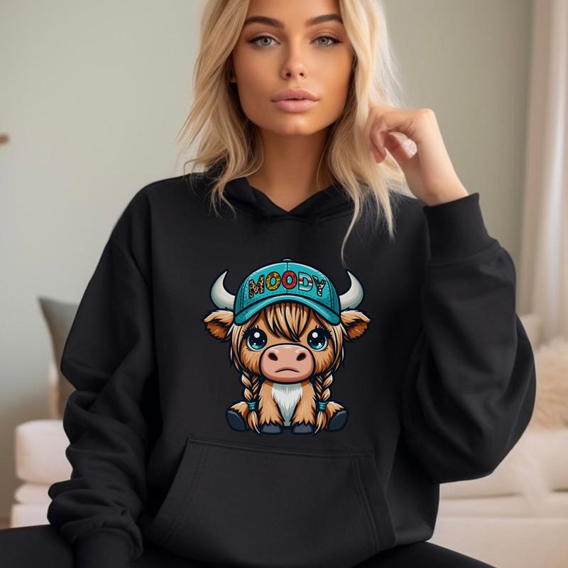 Moody Cap Girl Cow - cute - hoodies cute shirt
