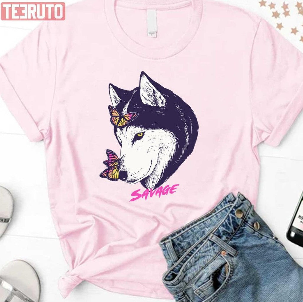 Savage Af Wolf Butterflies Unisex T-Shirt