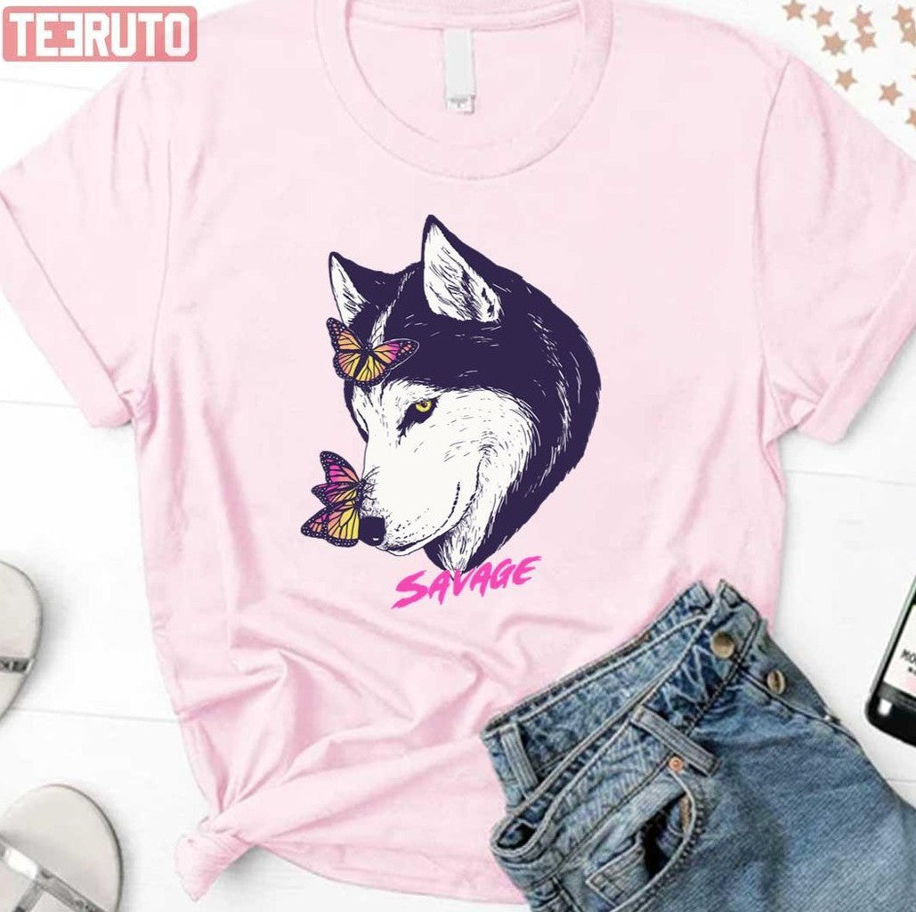 Savage Af Wolf Butterflies Unisex T-Shirt