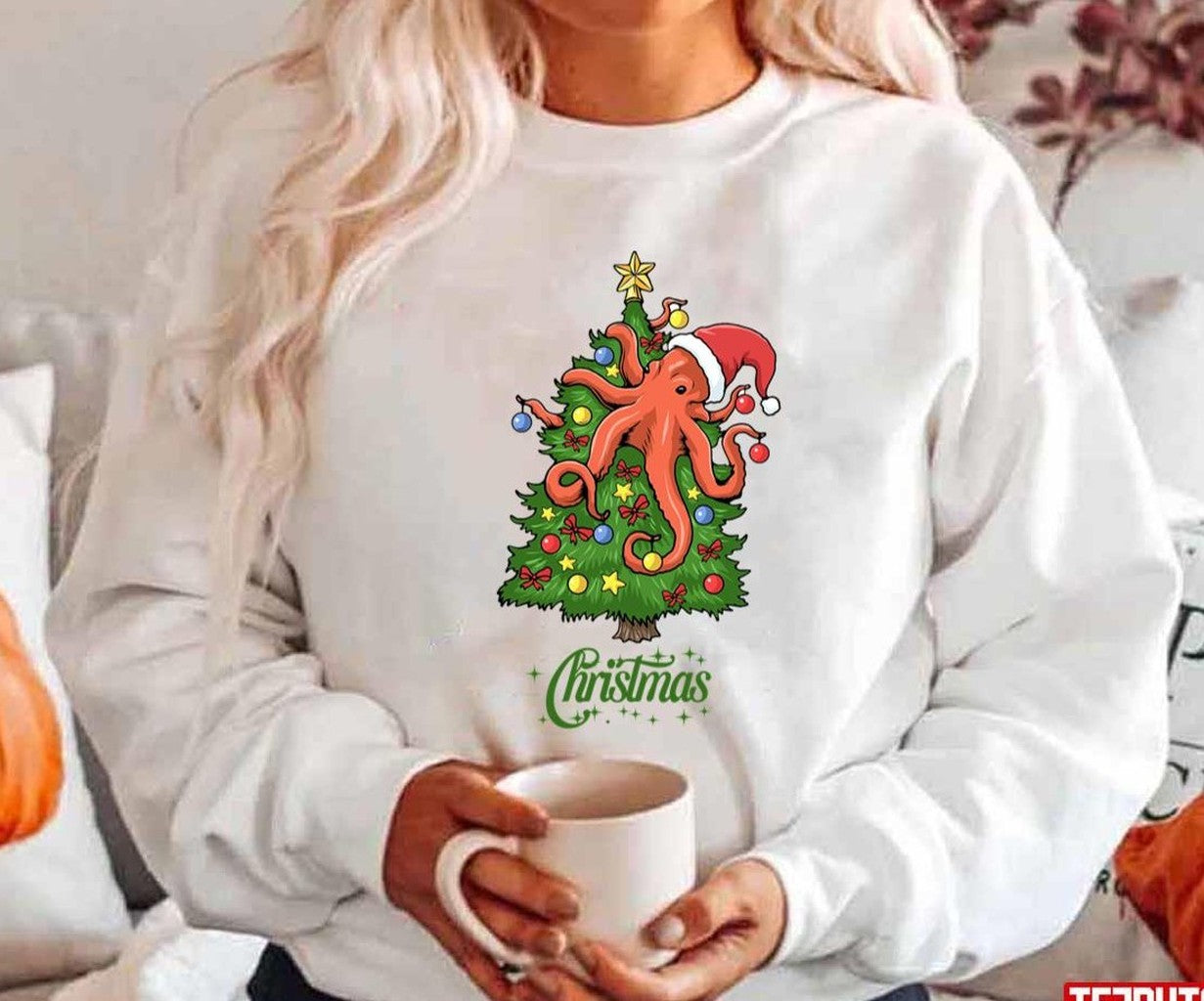 Santa Octopus Santa Animals Funny Unisex Hoodie