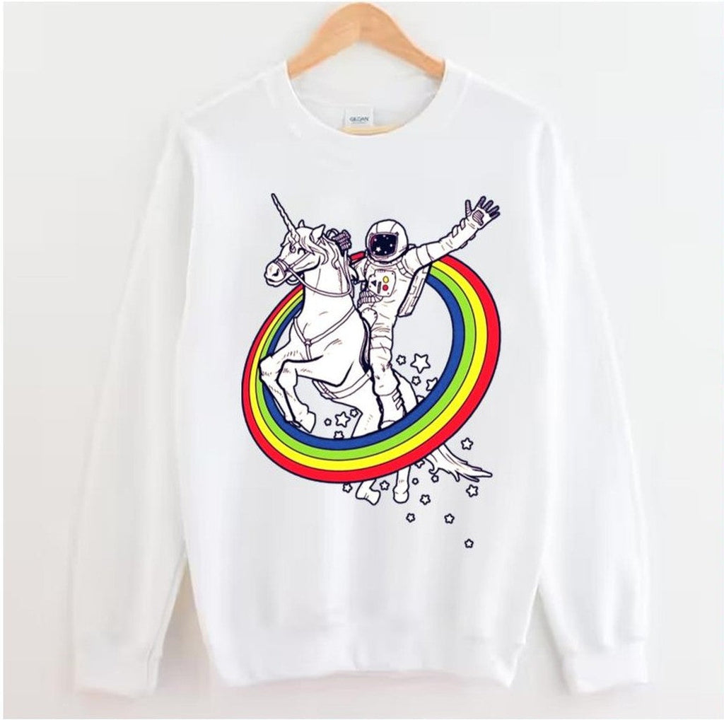 Astronaut Riding Unicorn Throw The Rainbow Unisex Hoodie