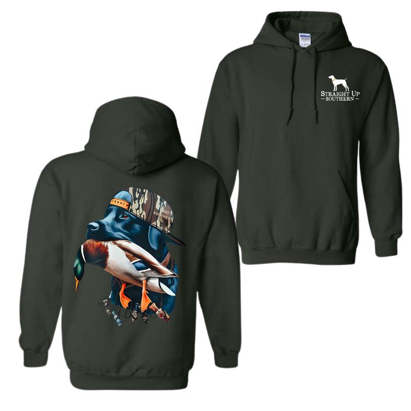 Straight Up Southern Hoodie - Bold Black Hunting Dog with Duck Graphic, Perfect for Outdoorsmen and Waterfowl Hunters, Unisex Hoodie For Women, For Me