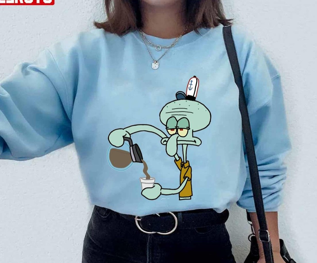 More Coffee Squidward From Spongebob Sticker Unisex Sweatshirt