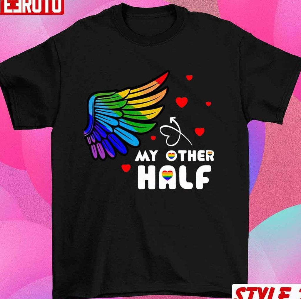 Rainbow LGBT Wing My Other Half Couple Matching Valentine T-Shirt