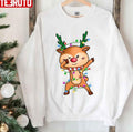 Reindeer Christmas Lights Santa Dabbing Through The Snow Unisex Sweatshirt