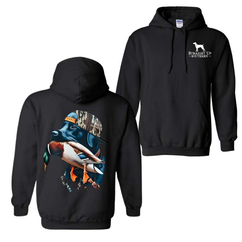 Straight Up Southern Hoodie - Bold Black Hunting Dog with Duck Graphic, Perfect for Outdoorsmen and Waterfowl Hunters, Unisex Hoodie For Women, For Me
