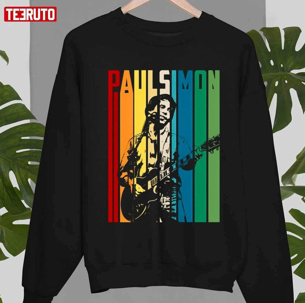 Retro Colored Paul Simon Playing Guitar Design Unisex T-Shirt