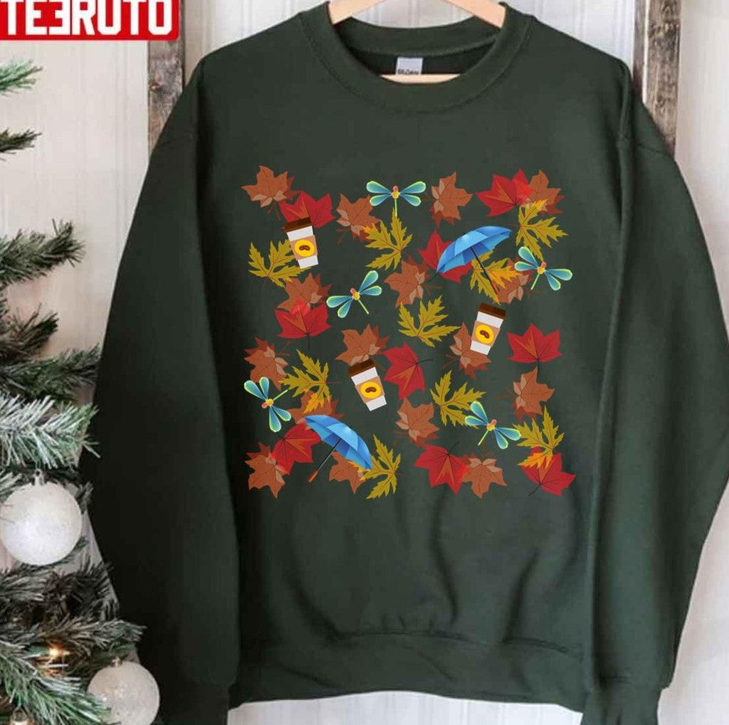 Autumn Leaves Umbrellas Coffee Cups Fireflies Gilmore Pattern Gilmore Girls Unisex Sweatshirt