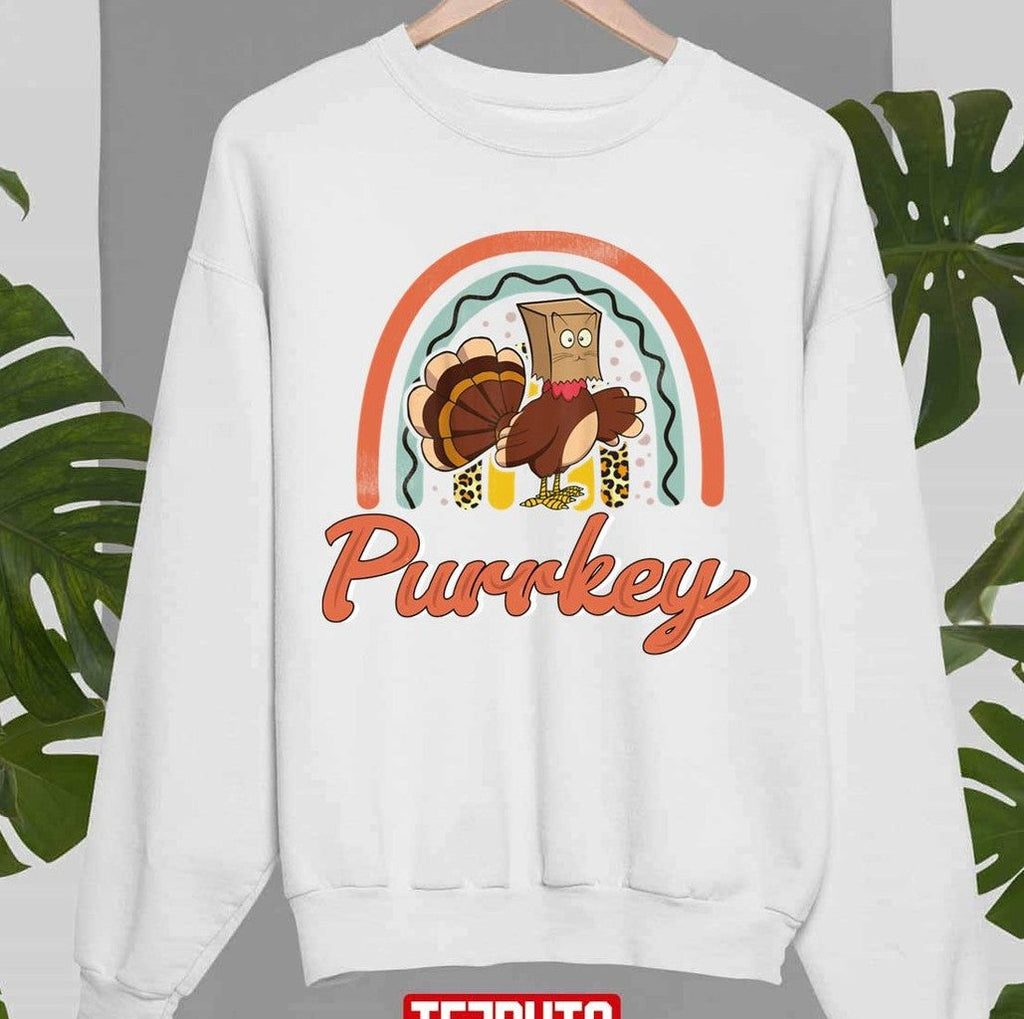 Purrkey Thanksgiving Hallothanksmas Funny Thanksgiving Turkey Art Unisex Sweatshirt